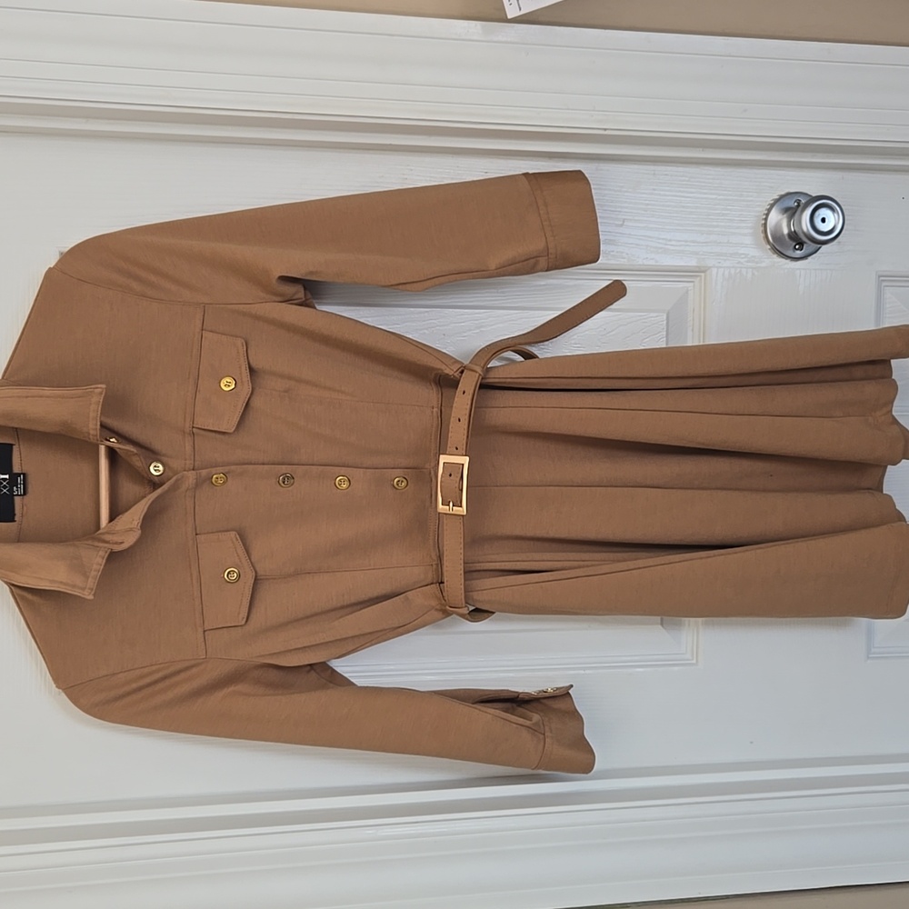XXI Belted Mini Dress - Camel Color With Gold Hardware - SZ S/P (Small/Petite)